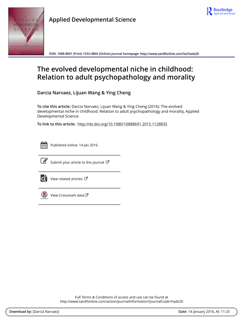 PDF) The evolved developmental niche in childhood Relation to adult psychopathology and morality