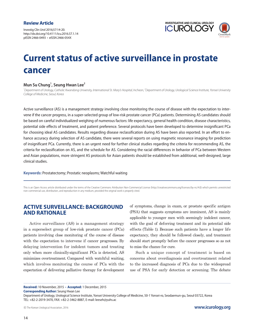 (PDF) Current status of active surveillance in prostate cancer