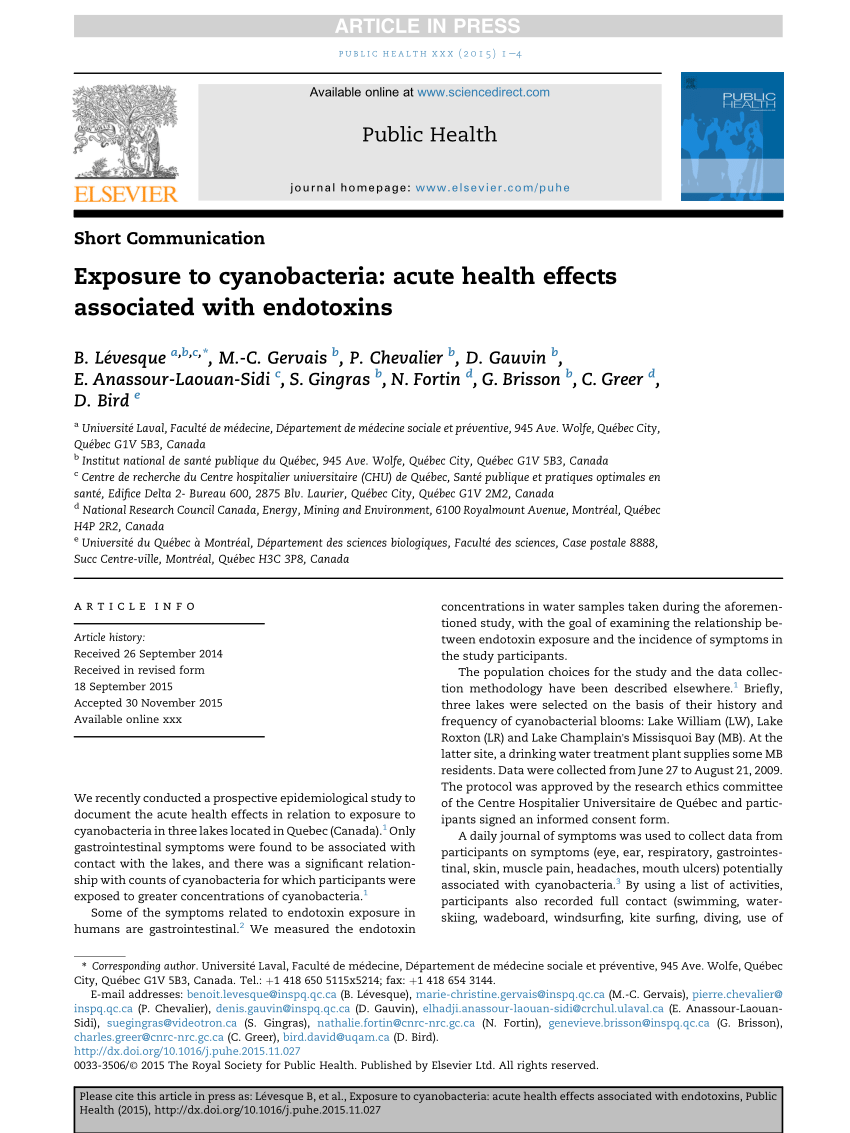 PDF Exposure to cyanobacteria Acute health effects associated  