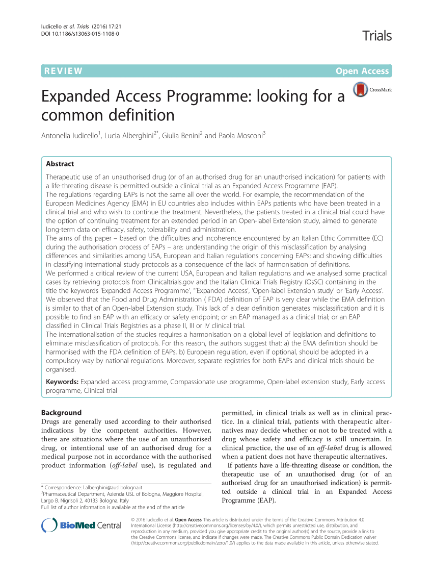 (PDF) Expanded Access Programme: Looking for a common definition