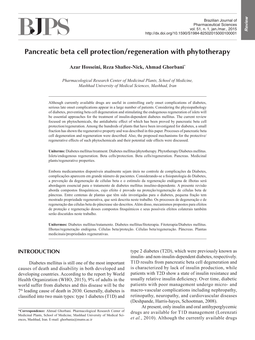 Pdf Pancreatic Beta Cell Protection Regeneration With Phytotherapy