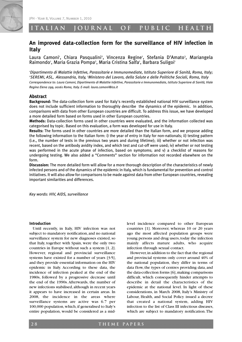 Pdf An Improved Data Collection Form For The Surveillance Of Hiv Infection In Italy