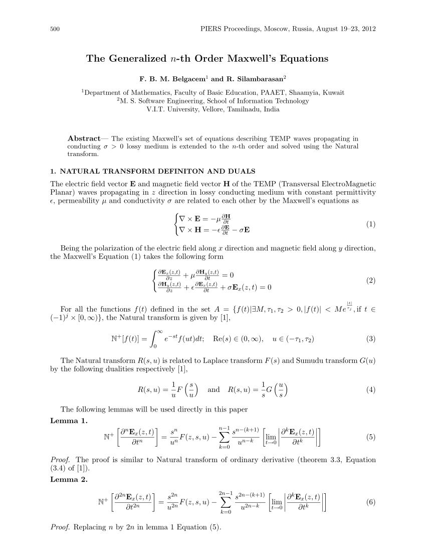 Pdf The Generalized N Th Order Maxwell S Equations