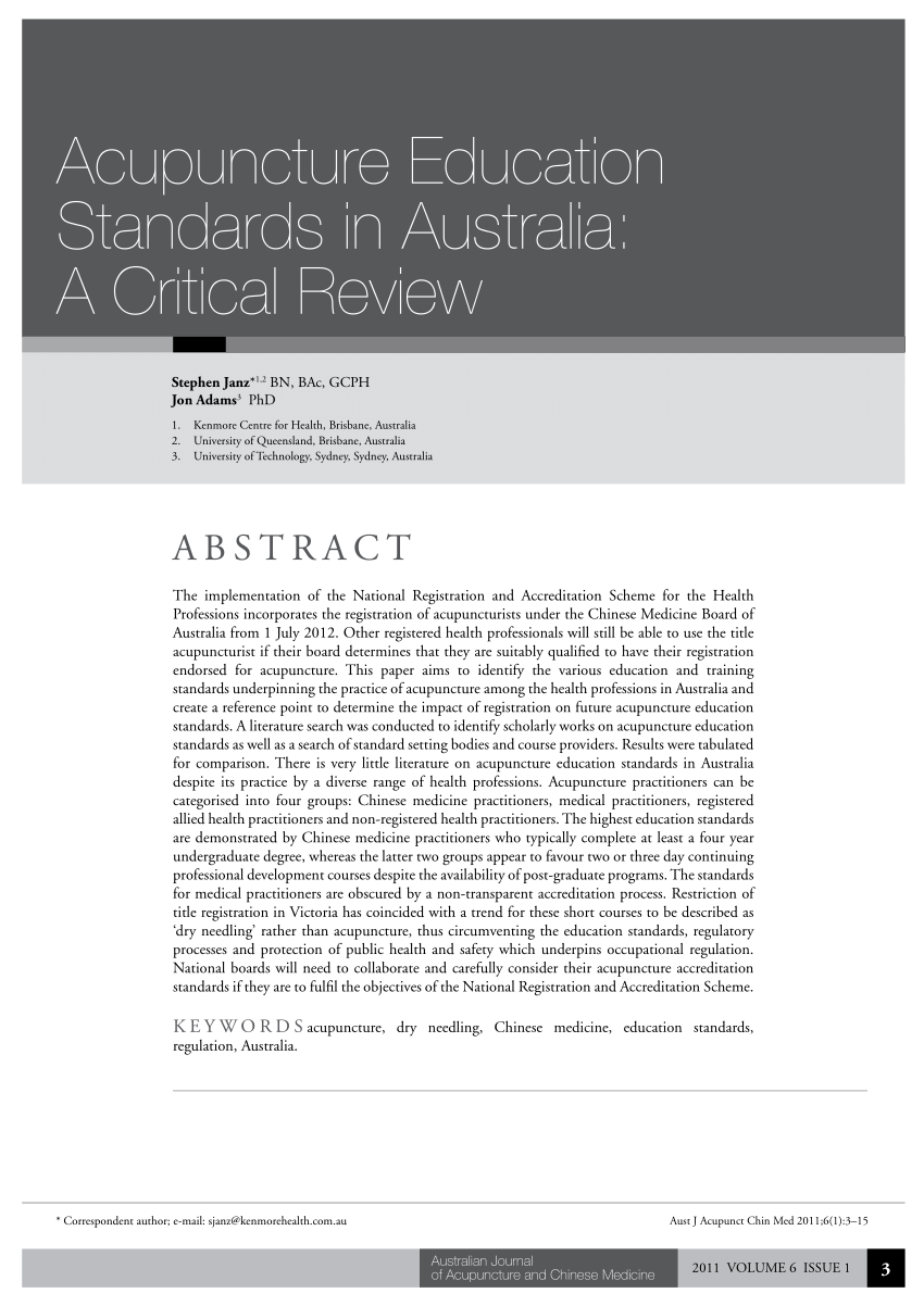 PDF) Acupuncture education standards in Australia: A critical review