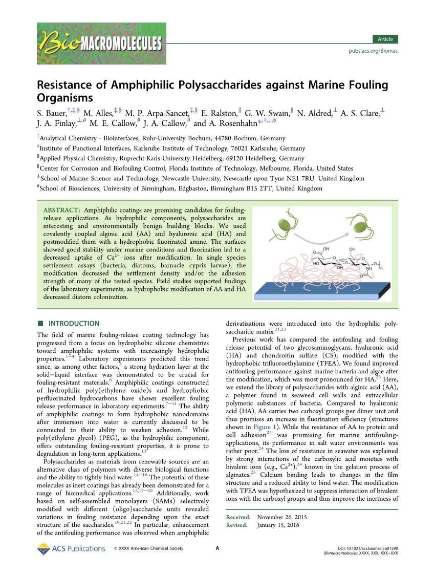 (PDF) Resistance of Amphiphilic Polysaccharides against Marine Fouling