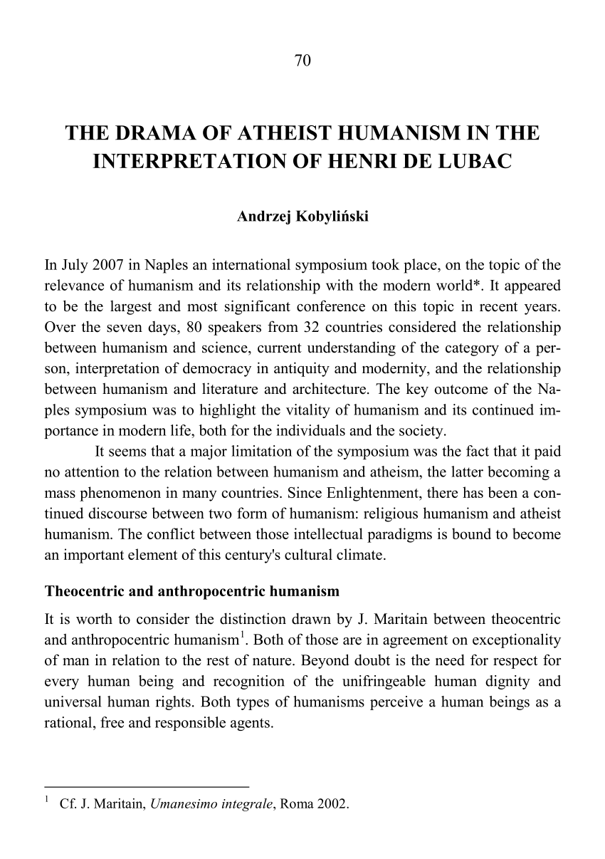 Pdf The Drama Of Atheist Humanism In The Interpretation Of Henri De