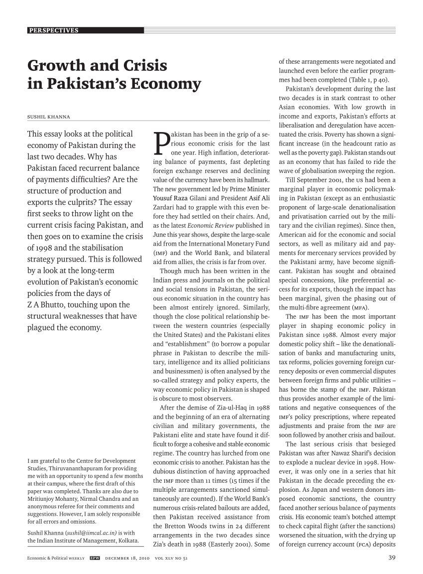 research paper on economy of pakistan