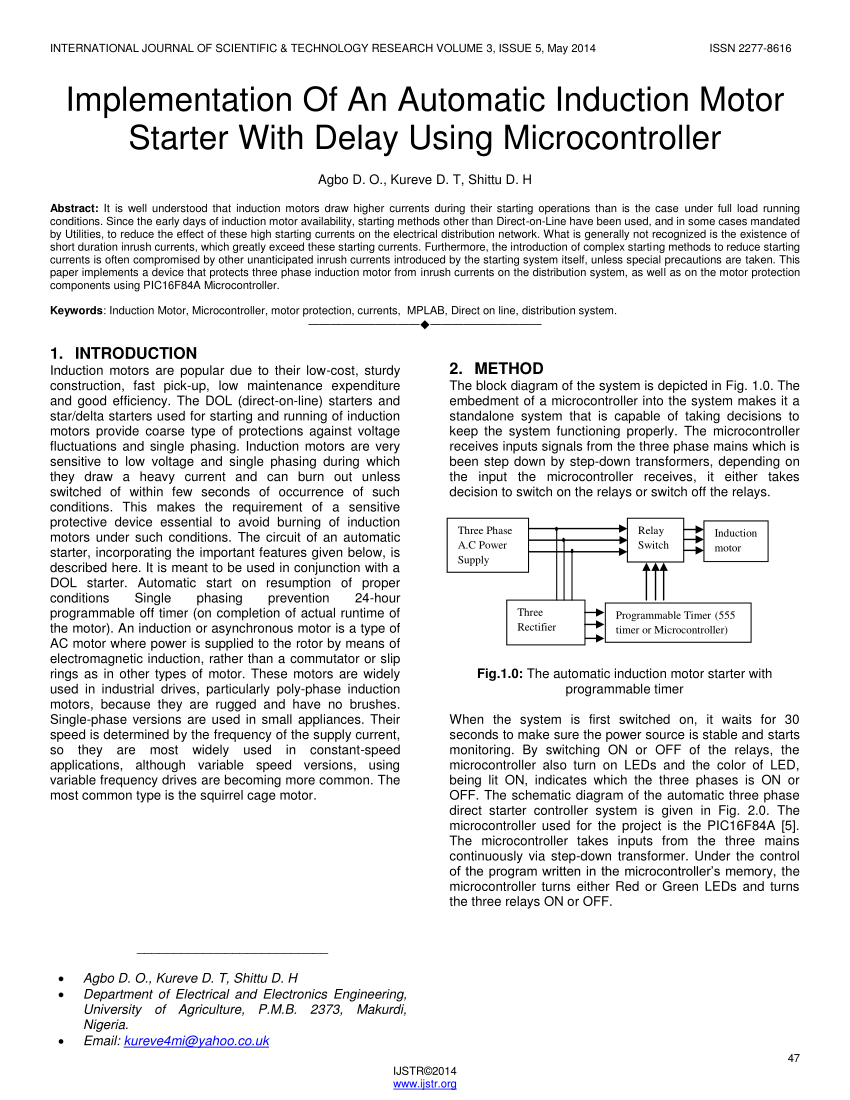 Pdf Implementation Of An Automatic Induction Motor Starter With Delay Using Microcontrolle