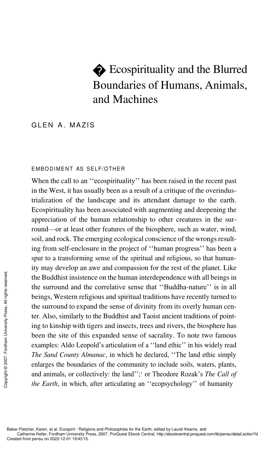 (PDF) Ecospirituality and the Blurred Boundaries of Humans, Animals