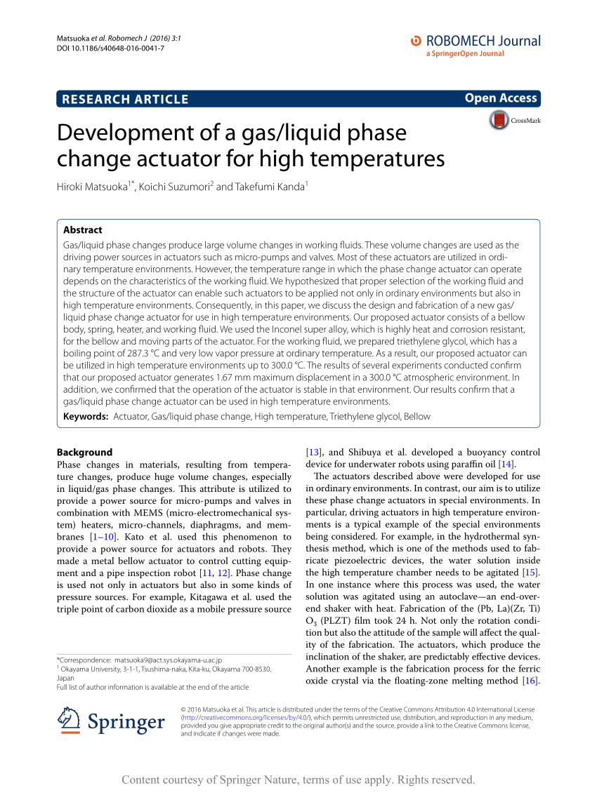 (PDF) Development of a gas/liquid phase change actuator for high