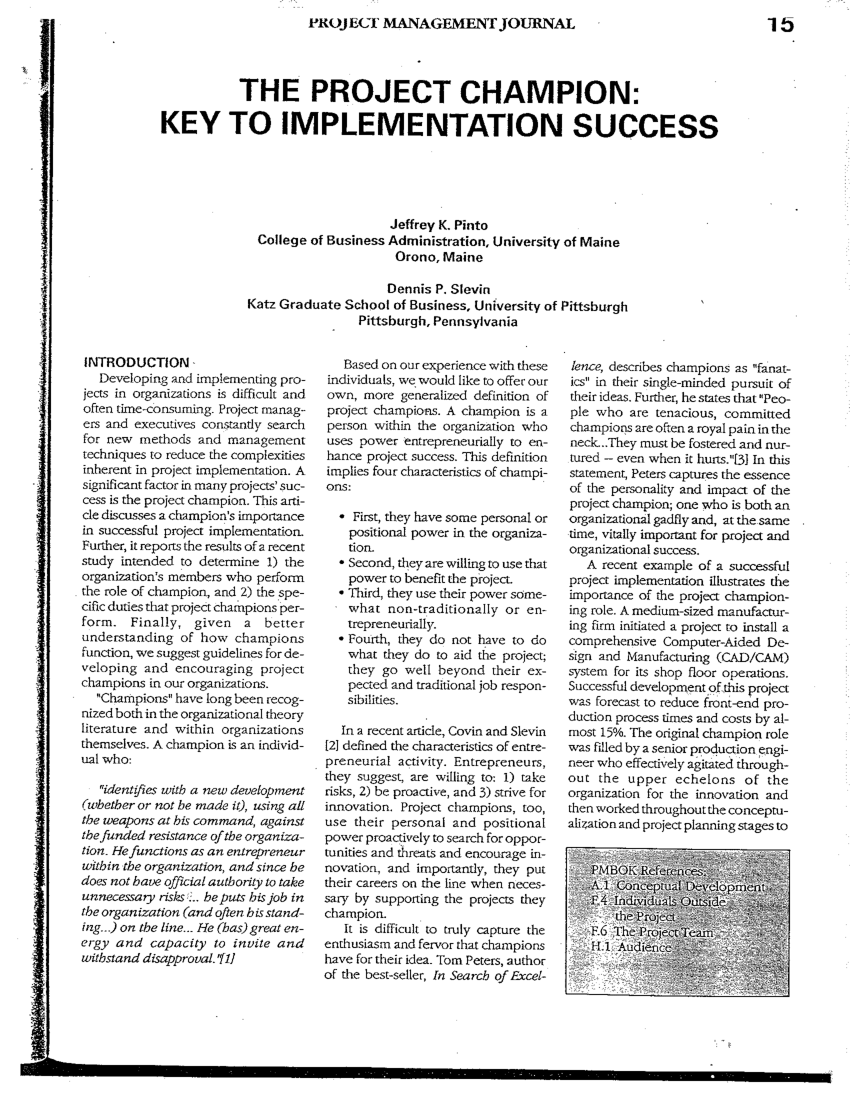 Udover ujævnheder jeg er træt PDF) The project champion: key to implementation success