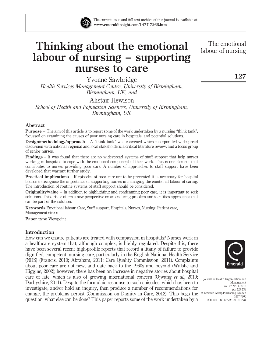 A Case-Study in the Functioning of Social Systems as a Defence against  Anxiety: A Report on a Study of the Nursing Service of a General Hospital -  Isabel E. P. Menzies, 1960