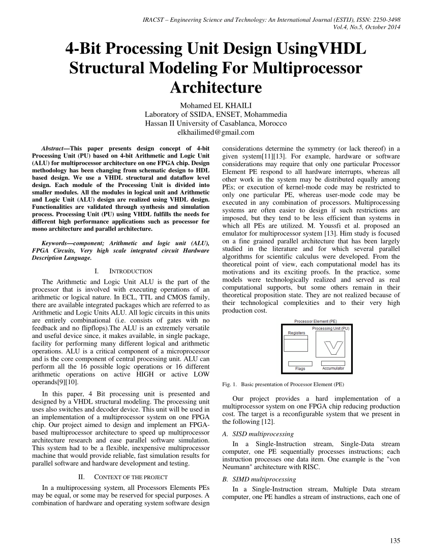 Pdf 4 Bit Processing Unit Design Usingvhdl Structural Modeling For Multiprocessor Architecture
