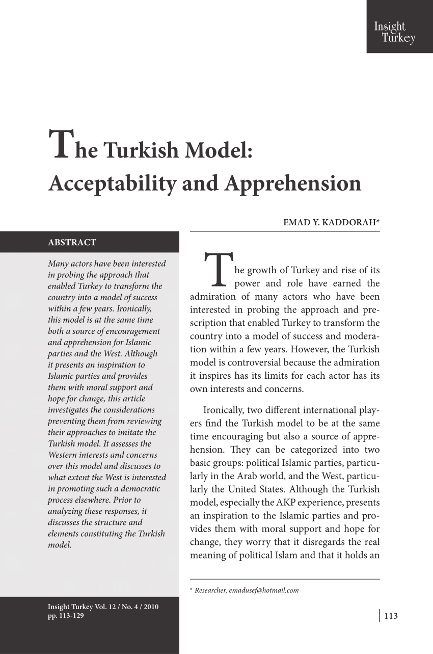 Pdf The Turkish Model Acceptability And Apprehension