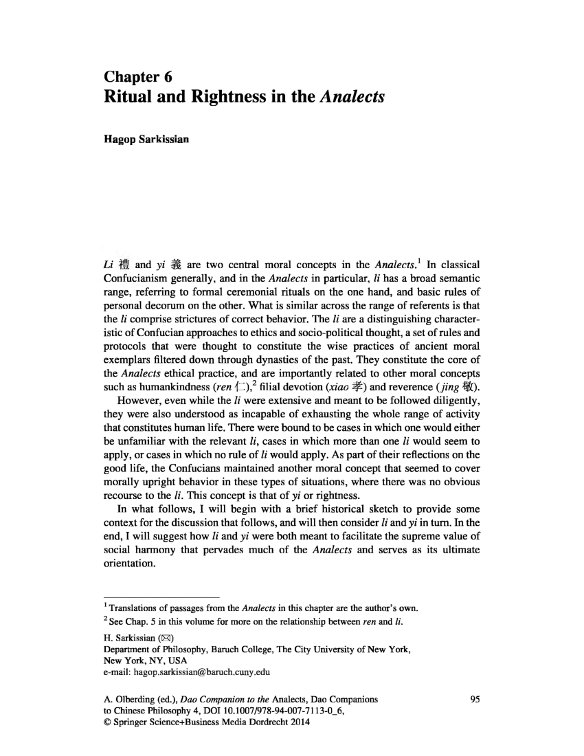Pdf Ritual And Rightness In The Analects