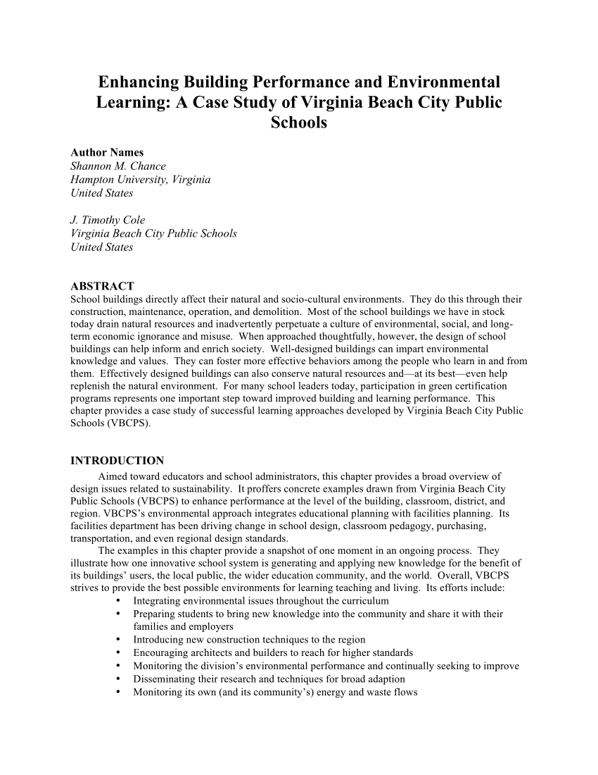 (PDF) Enhancing Building Performance and Environmental Learning A Case