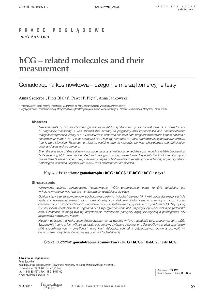 Pdf Hcg Related Molecules And Their Measurement