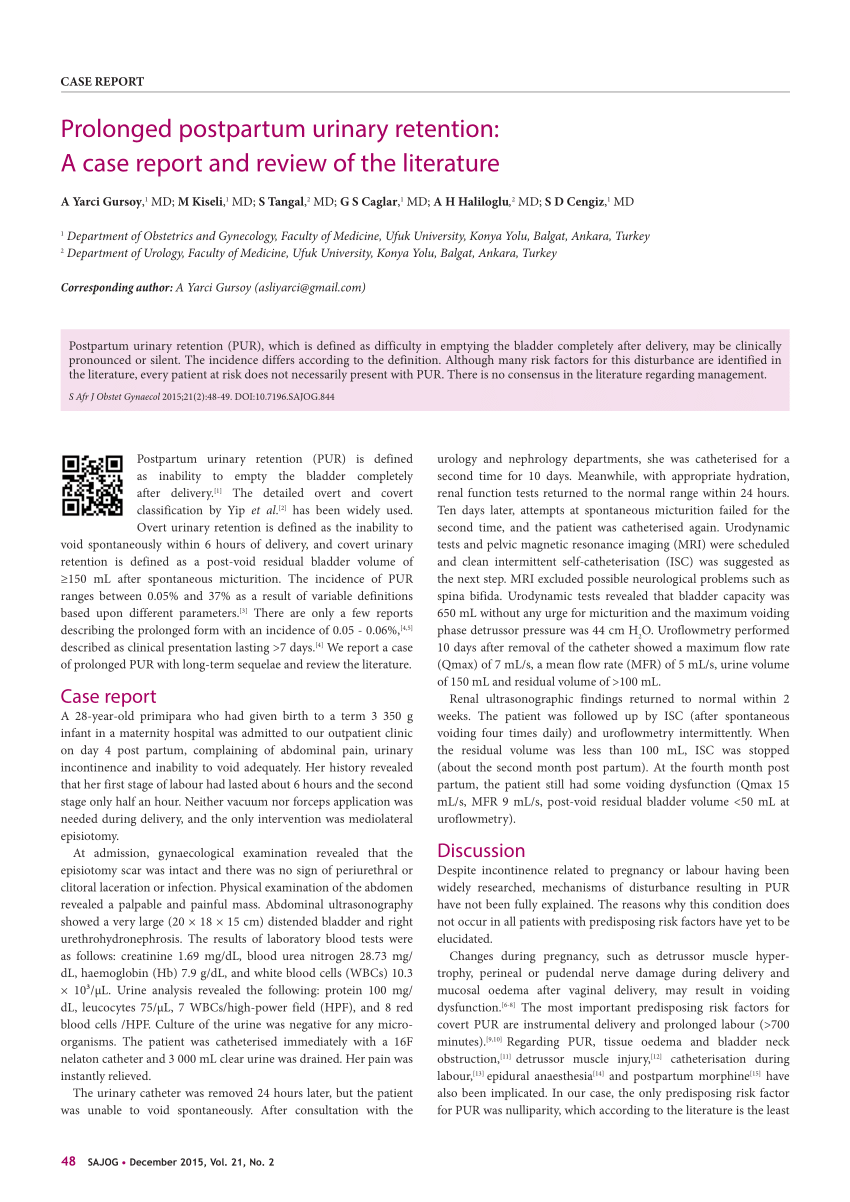 Assessment of Obstetric Risk Factors for Postpartum Urinary Retention After  Vaginal Delivery: A Case-Control Study, PDF, Childbirth