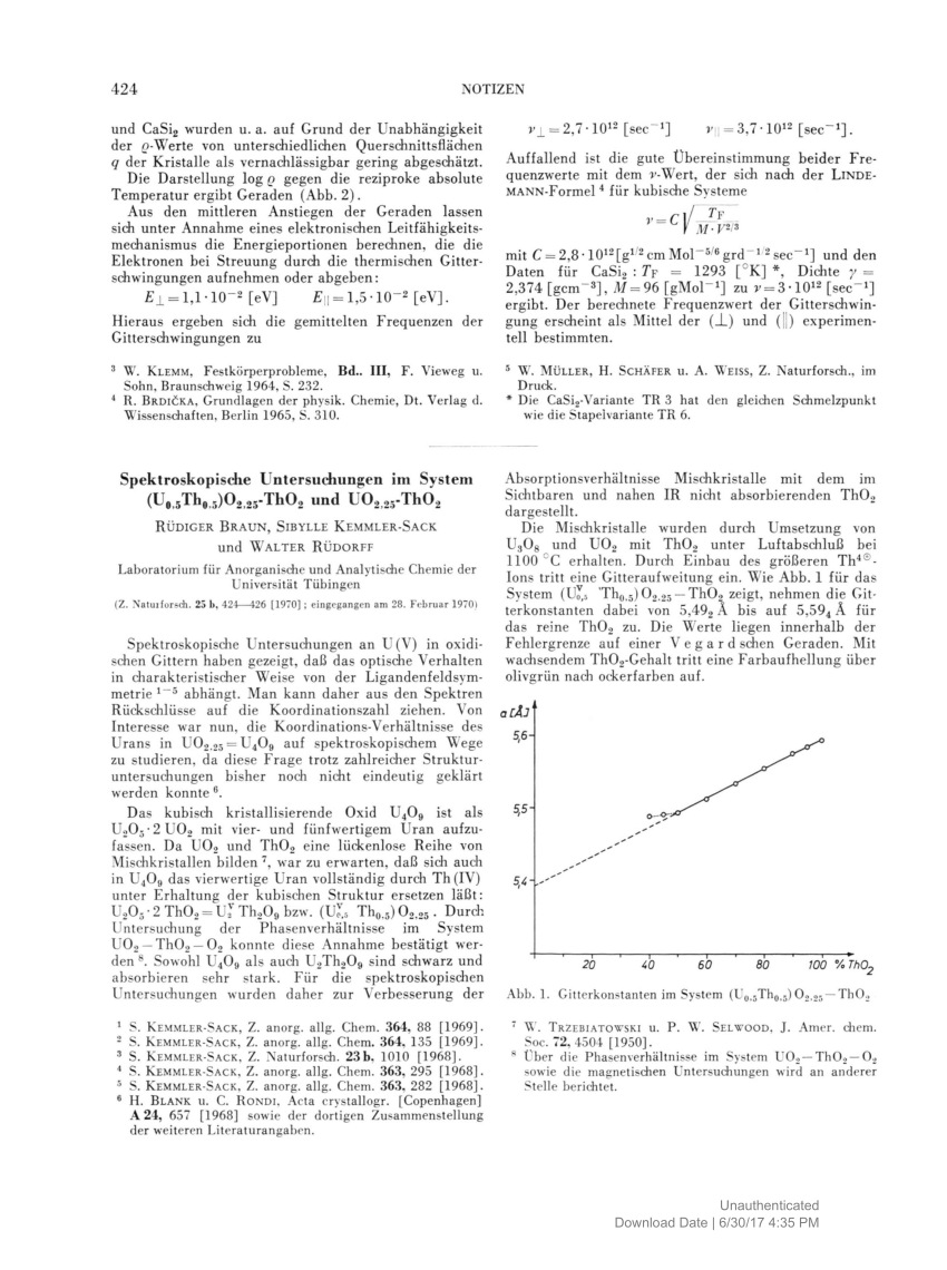 (PDF) Notizen: Spektroskopische Untersuchungen im System (U0,5Th.0,5)O2 ...