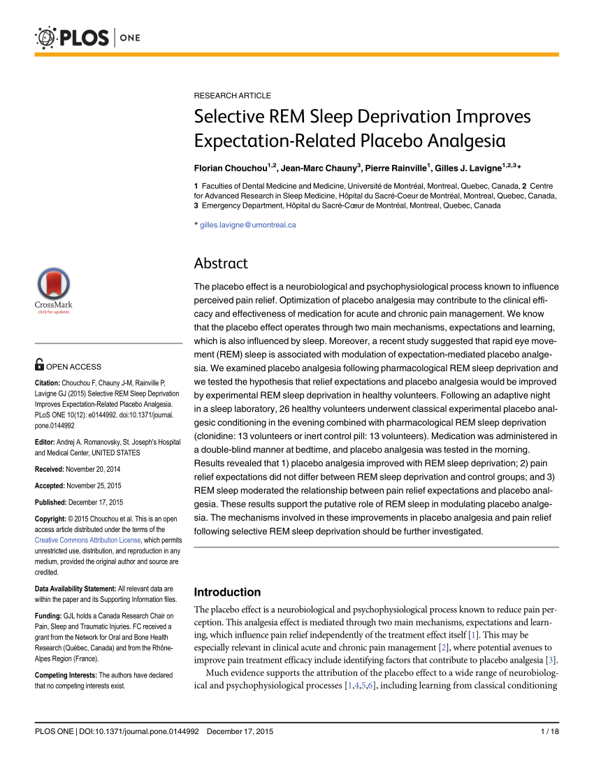 Pdf Selective Rem Sleep Deprivation Improves Expectation Related Placebo Analgesia