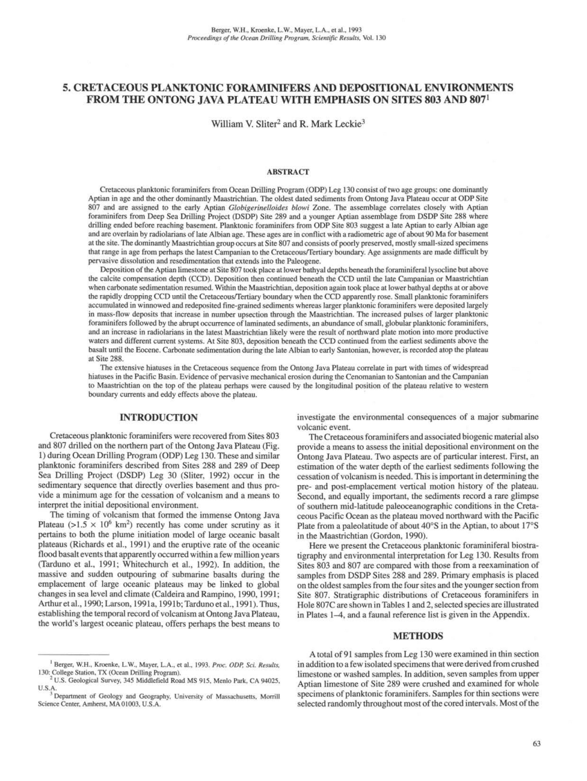 Pdf Cretaceous Planktonic Foraminifers And Depositional Environments From The Ontong Java Plateau With Emphasis On Sites 803 And 807
