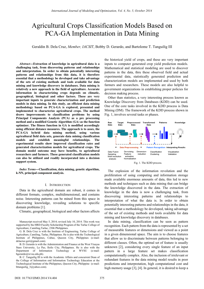 (PDF) Agricultural Crops Classification Models Based on PCAGA