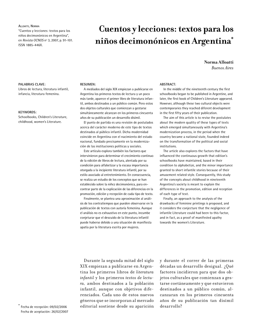 PDF) Cuentos y lecciones: textos para los niños decimonónicos en Argentina