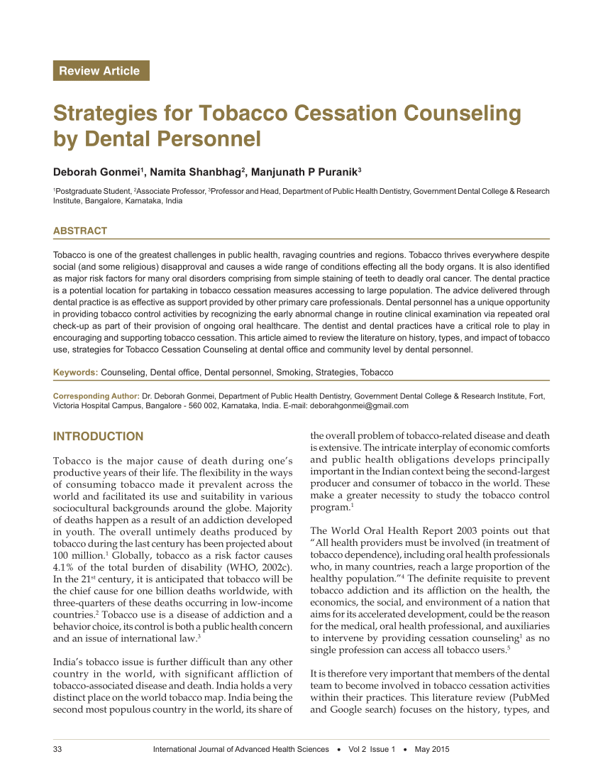 tobacco cessation research papers