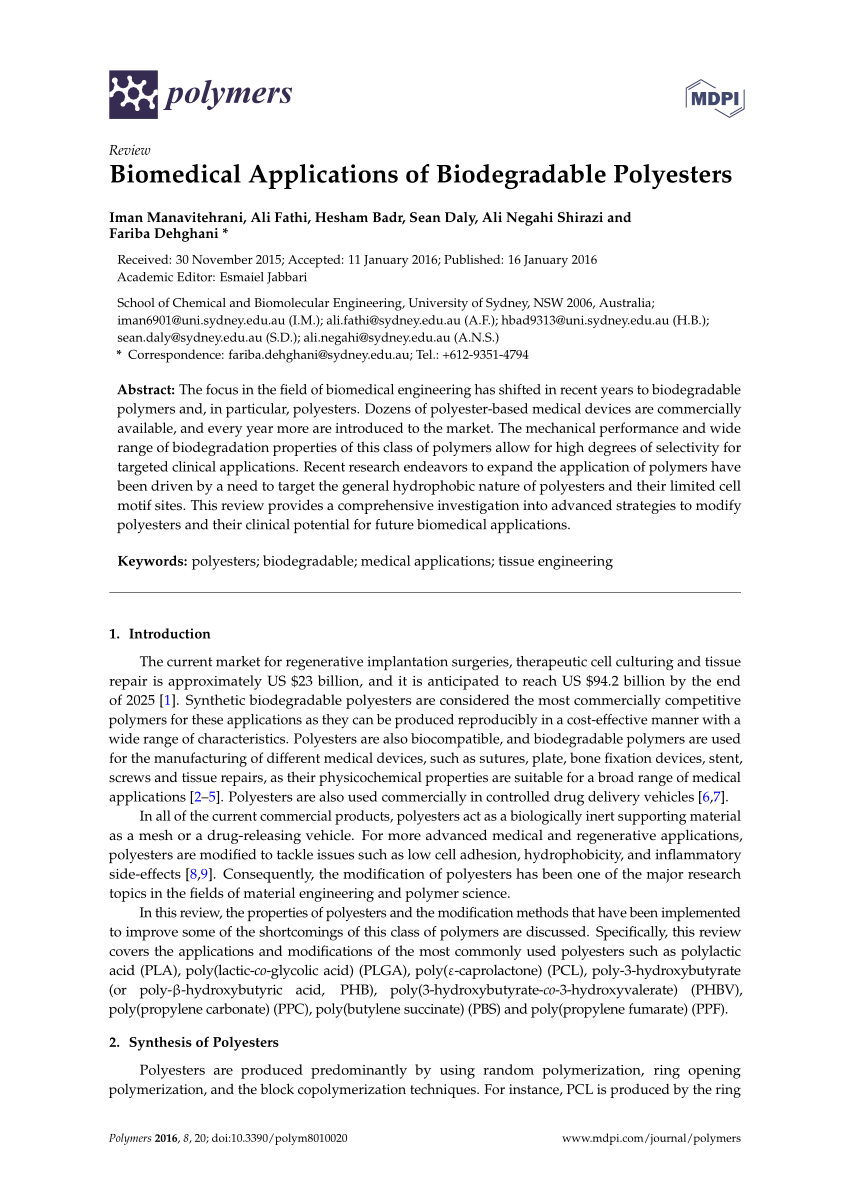 Pdf Biomedical Applications Of Biodegradable Polyesters