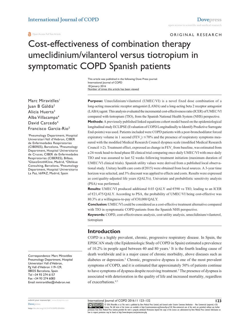 Pdf Cost Effectiveness Of Combination Therapy Umeclidinium Vilanterol Versus Tiotropium In Symptomatic Copd Spanish Patients