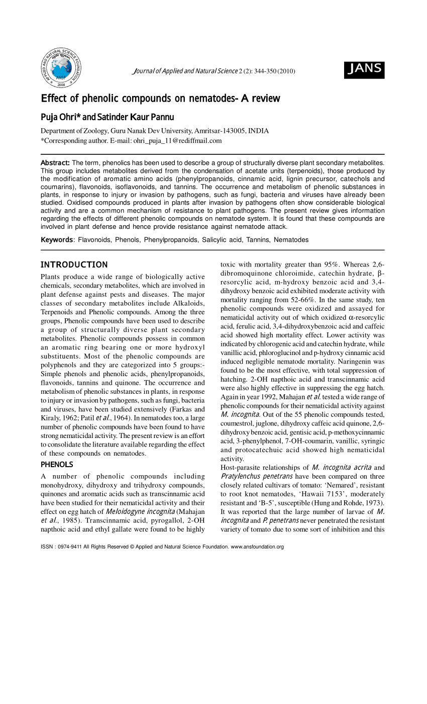 PDF) Effect of phenolic compounds on nematodes. A review