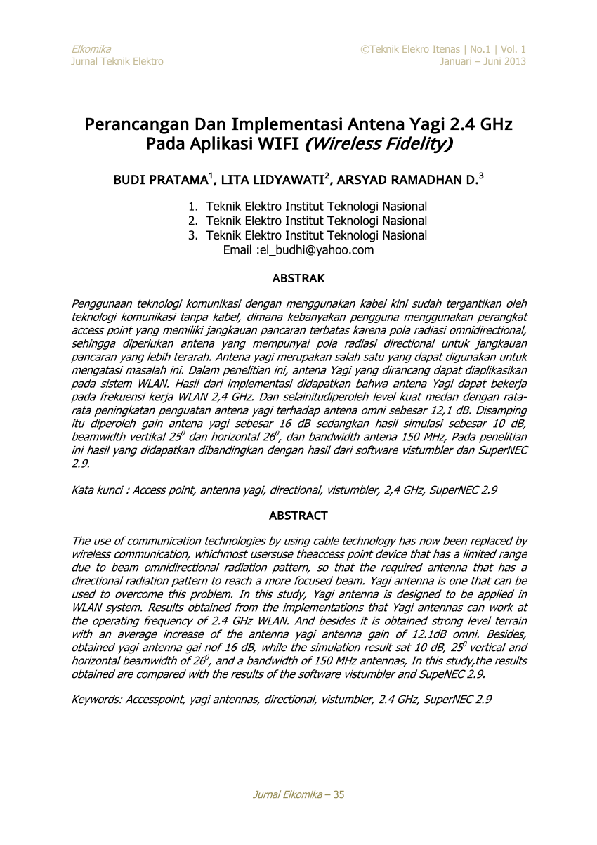 PDF Perancangan Dan Implementasi Antena Yagi 24 Ghz Pada Aplikasi