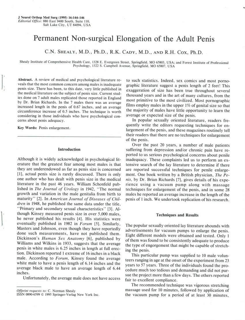 PDF Permanent non surgical elongation of the adult penis