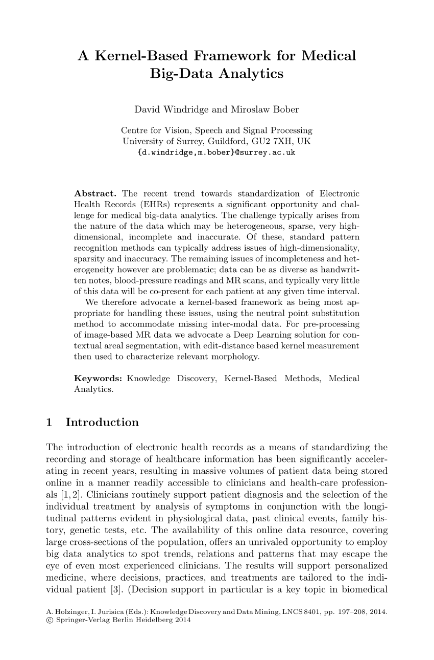 Pdf A Kernel Based Framework For Medical Big Data Analytics