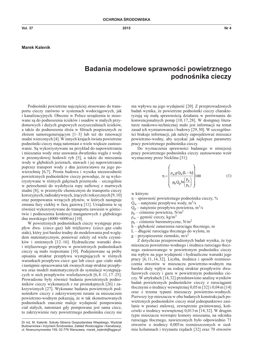 Pdf Model Studies Of Air Lift Pump Efficiency