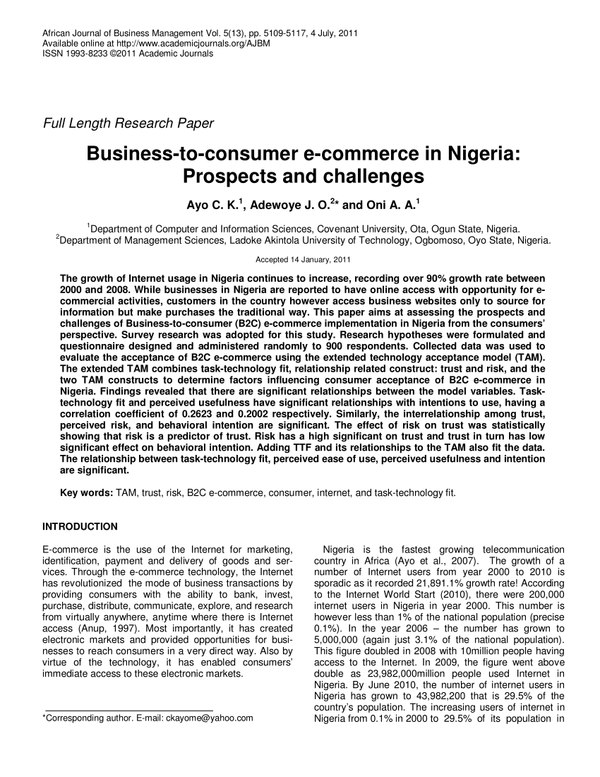 PDF] Comparative Analysis of E-Commerce in Nigeria: Problems, Solutions and  Efficacy