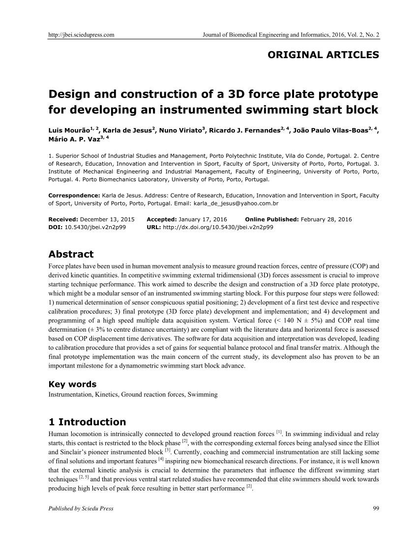 Pdf Design And Construction Of A 3d Force Plate Prototype For Developing An Instrumented Swimming Start Block