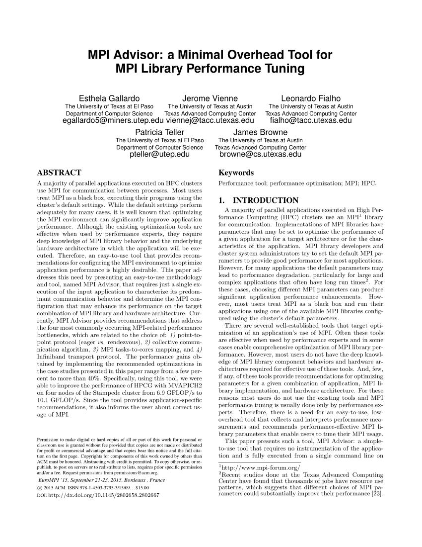 (PDF) 📄 MPI Advisor: a Minimal Overhead Tool for MPI Library