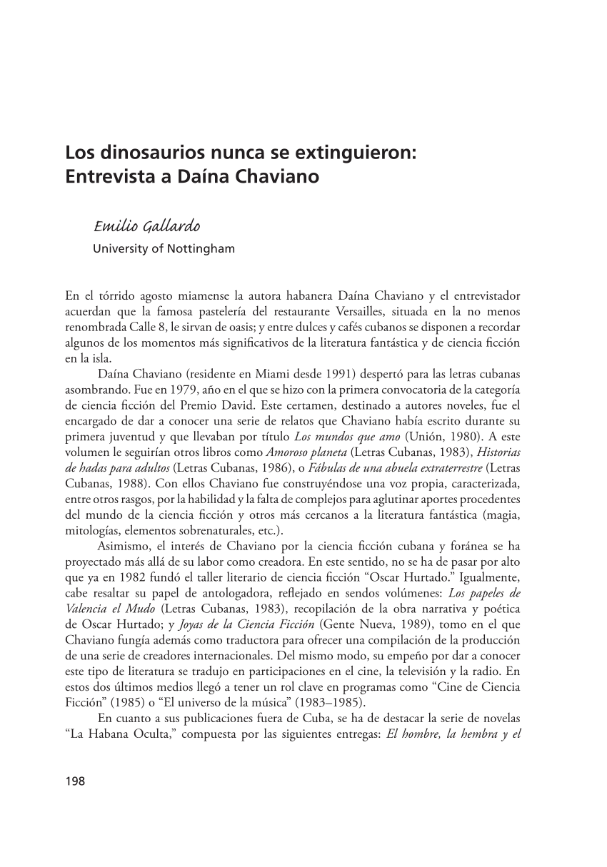 PDF) Los dinosaurios nunca se extinguieron. Entrevista a Daína Chaviano