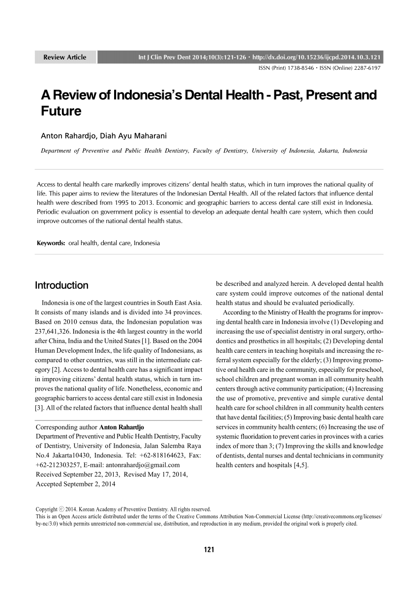 Pdf A Review Of Indonesias Dental Health -past Present And Future