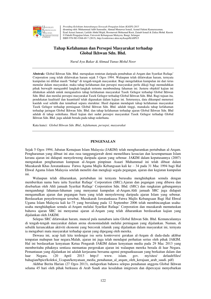 Pdf Tahap Kefahaman Dan Persepsi Masyarakat Terhadap Global Ikhwan Sdn Bhd 6920