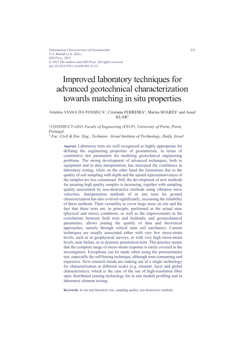 Pdf Improved Laboratory Techniques For Advanced Geotechnical