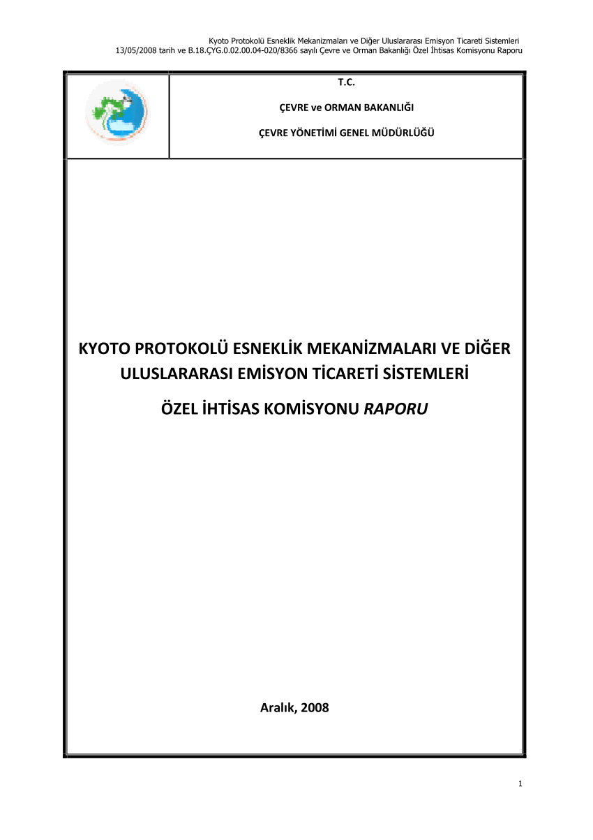 (PDF) Kyoto Protokolü Esneklik Mekanizmaları ve Diğer Uluslararası