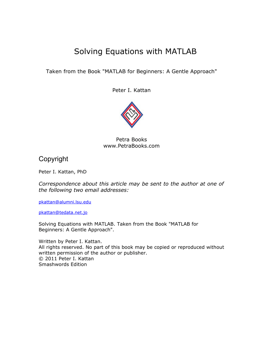 PDF) Solving Equations with MATLAB For Solving Linear Equations Worksheet Pdf