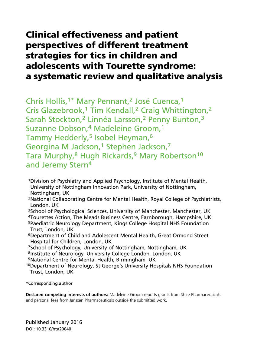 Pdf Clinical Effectiveness And Patient Perspectives Of Different Treatment Strategies For Tics