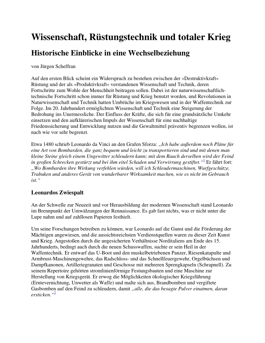 PDF) Wissenschaft, Rüstungstechnik und totaler Krieg: Historische Einblicke  in eine Wechselbeziehung. Wissenschaft und Frieden 1/2005