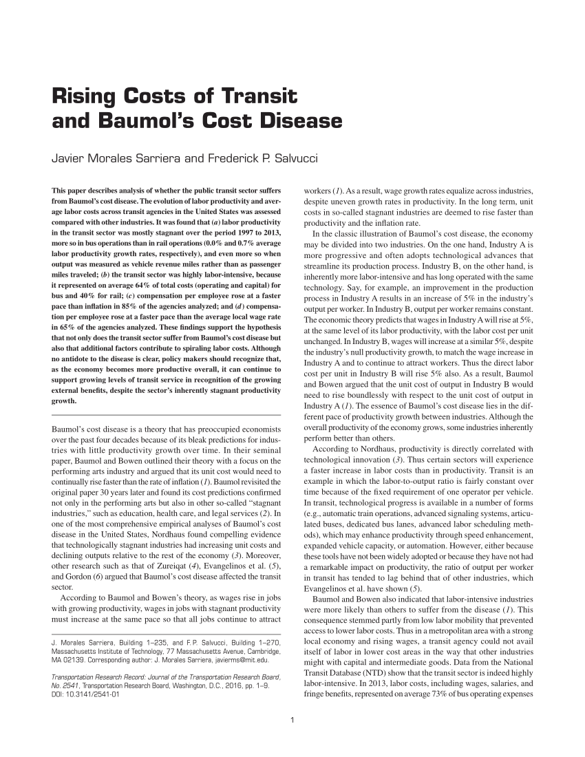 (PDF) Rising Costs of Transit and Baumol’s Cost Disease