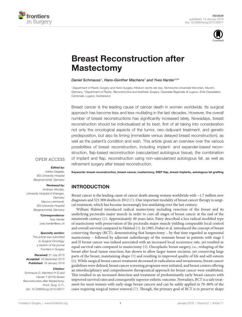 PDF) Breast Reconstruction after Mastectomy