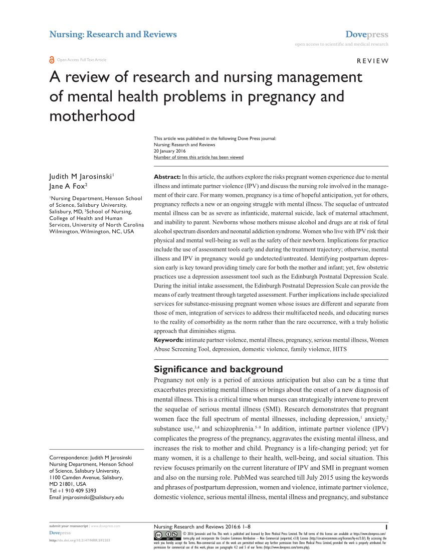 PDF) A review of research and nursing management of mental health ...