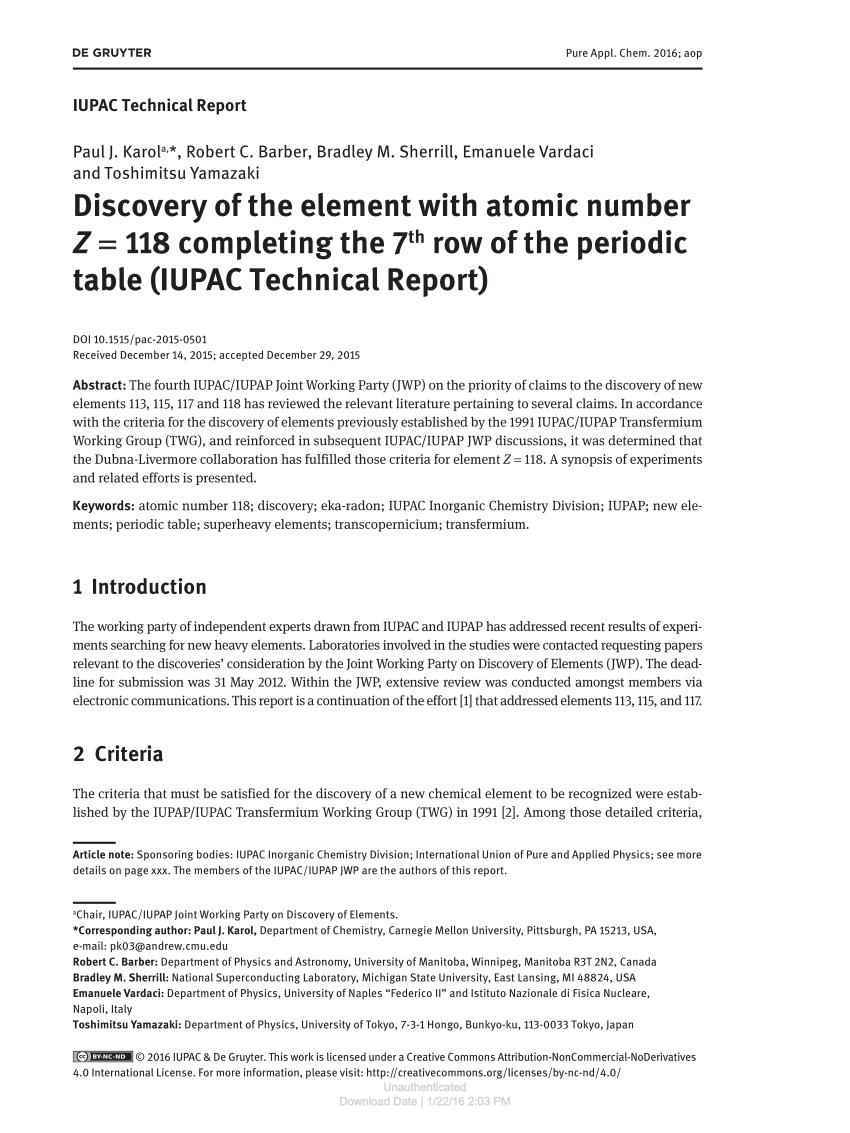 Pdf Discovery Of The Element With Atomic Number Z 118